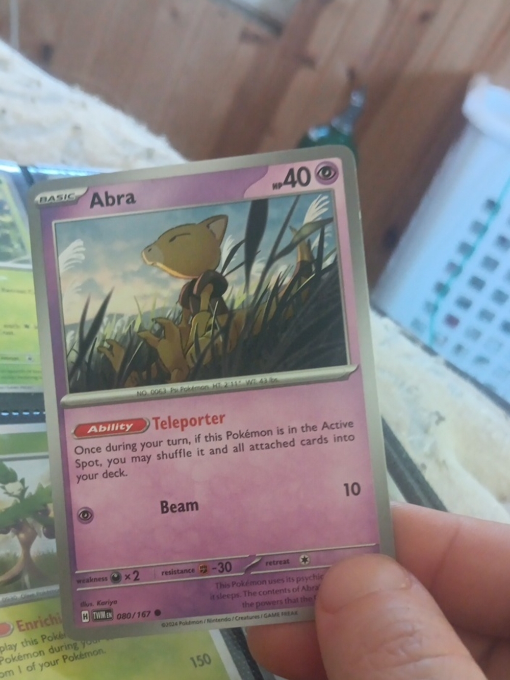 Pokemon Abra Trading Card - Pink and Purple Accent